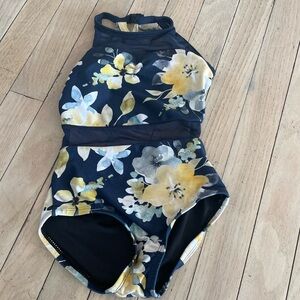 Floral Kids Swimwear in Navy and Yellow